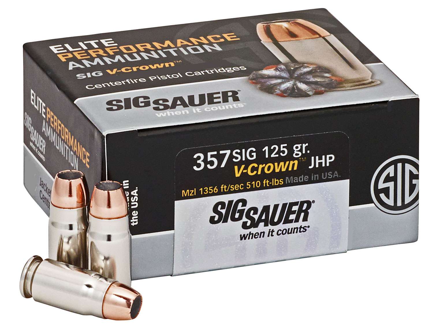 Sig Sauer .357 Sig Handgun Ammo Elite Defense V-Crown Home Defense V-Crown Jacketed Hollow Point (VJHP) JHP 125 grain 