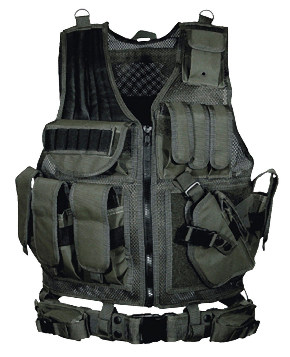 UTG Leapers Tactical Vest Black Polyester with Mag Pouches and Holster OSFA