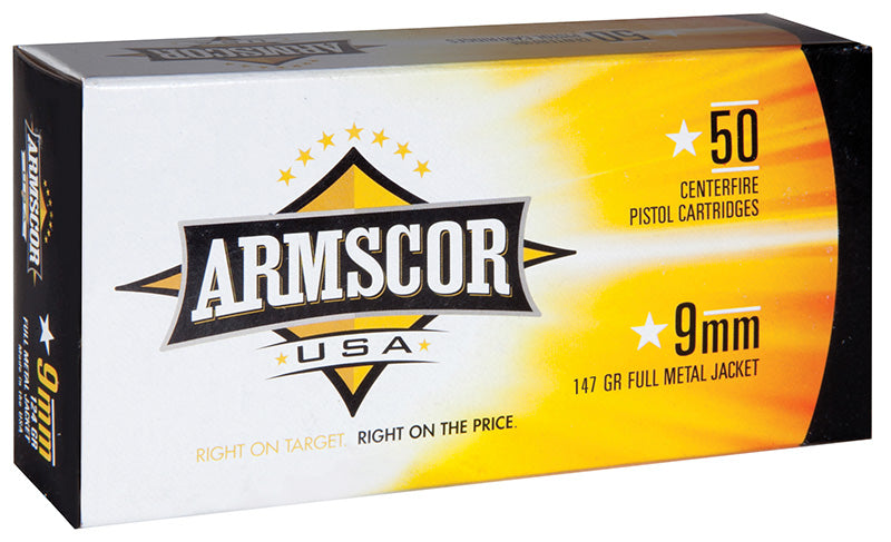 Armscor 9mm Luger / Parabellum Handgun Ammo USA Subsonic Full Metal Jacket FMJ 147 grain 