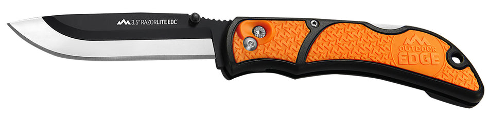Outdoor Edge RazorLite Folding Knife 3.50" Drop Point Tanto 420J2 SS Blade Black Orange Handle