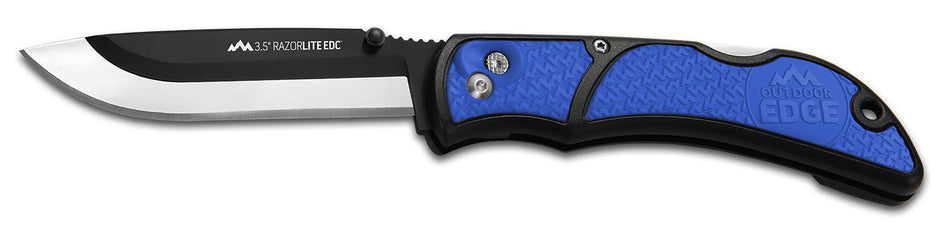 Outdoor Edge RazorLite Folding Knife 3.50" Drop Point Tanto 420J2 SS Blade Black Blue Handle