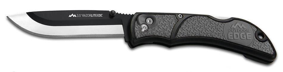 Outdoor Edge RazorLite Folding Knife 3.50" Drop Point Tanto 420J2 SS Blade Black Gray Handle