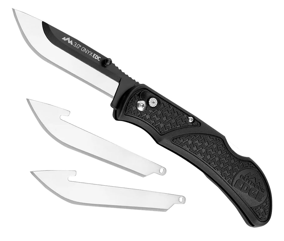 Outdoor Edge Onyx Lite Folding Knife 3" Plain 420J2 Stainless Steel Blade Black Textured Handle