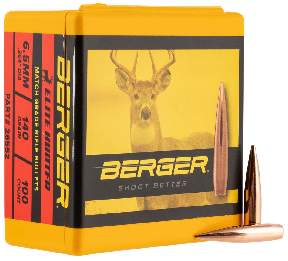 Berger Elite Hunter 6.5mm 140 Grain Boat Tail Match Grade Bullets Box of 100