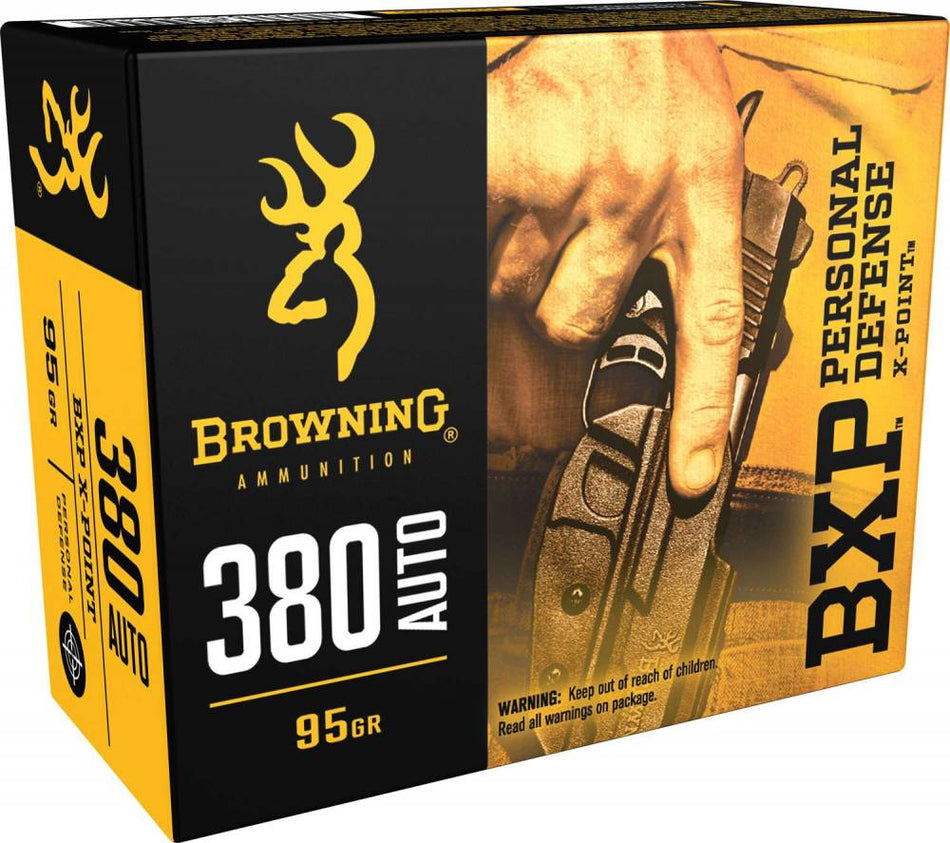 Browning .380 ACP/Auto Handgun Ammo BXP Personal Defense Home Defense X-Point Hollow Point (XHP) JHP 95 grain 