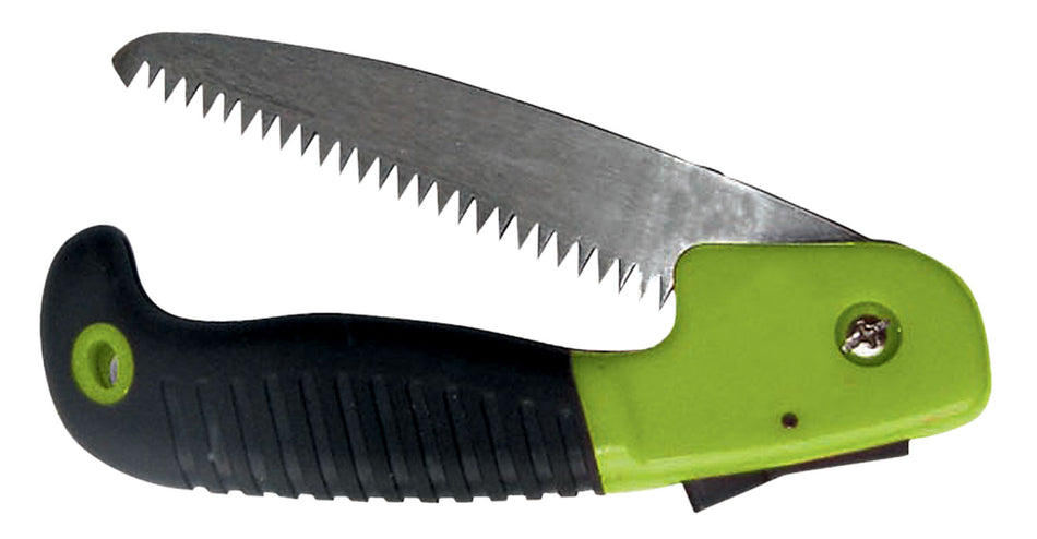 HME 7" Folding Saw Carbon Steel Blade with Locking Positions Pistol Grip Black Polymer Handle for Camping and Hunting