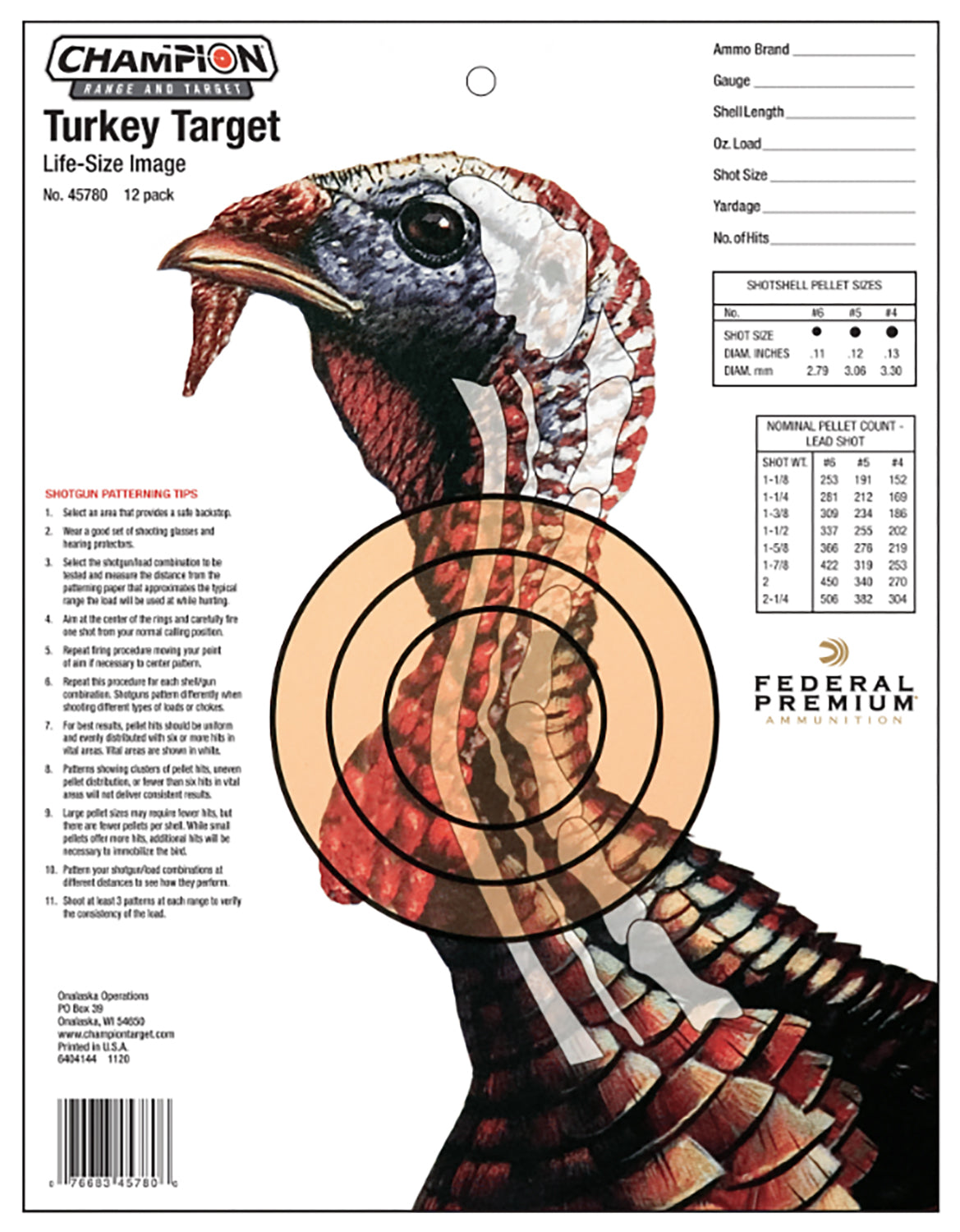 Champion Life Size Turkey Patterning Paper Targets 14"x18" 12-Pack