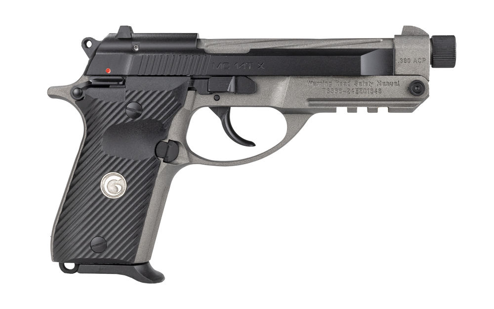 Girsan 390890 MC 14TX 380 ACP 13+1 4.90" Tungsten Cerakote Spiral Fluted Threaded Tip-Up Barrel, Matte Black Serrated Steel Slide, Tungsten Cerakote Aluminum Frame w/Picatinny Rail, Black G10 Grip