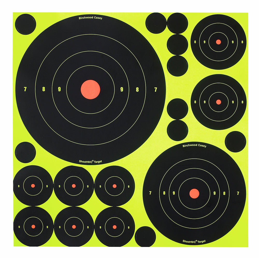 Birchwood Casey 34018 Shoot-N-C Variety Pack Self-Adhesive Reactive Bullseye Target 50 Pack