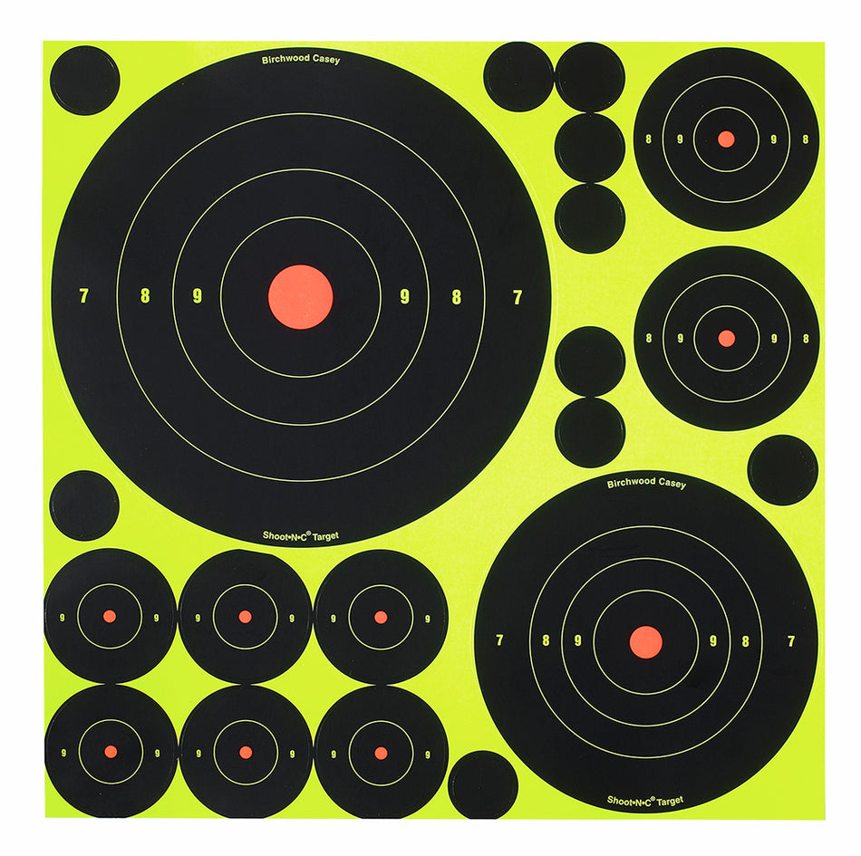 Birchwood Casey 34018 Shoot-N-C Variety Pack Self-Adhesive Reactive Bullseye Target 50 Pack