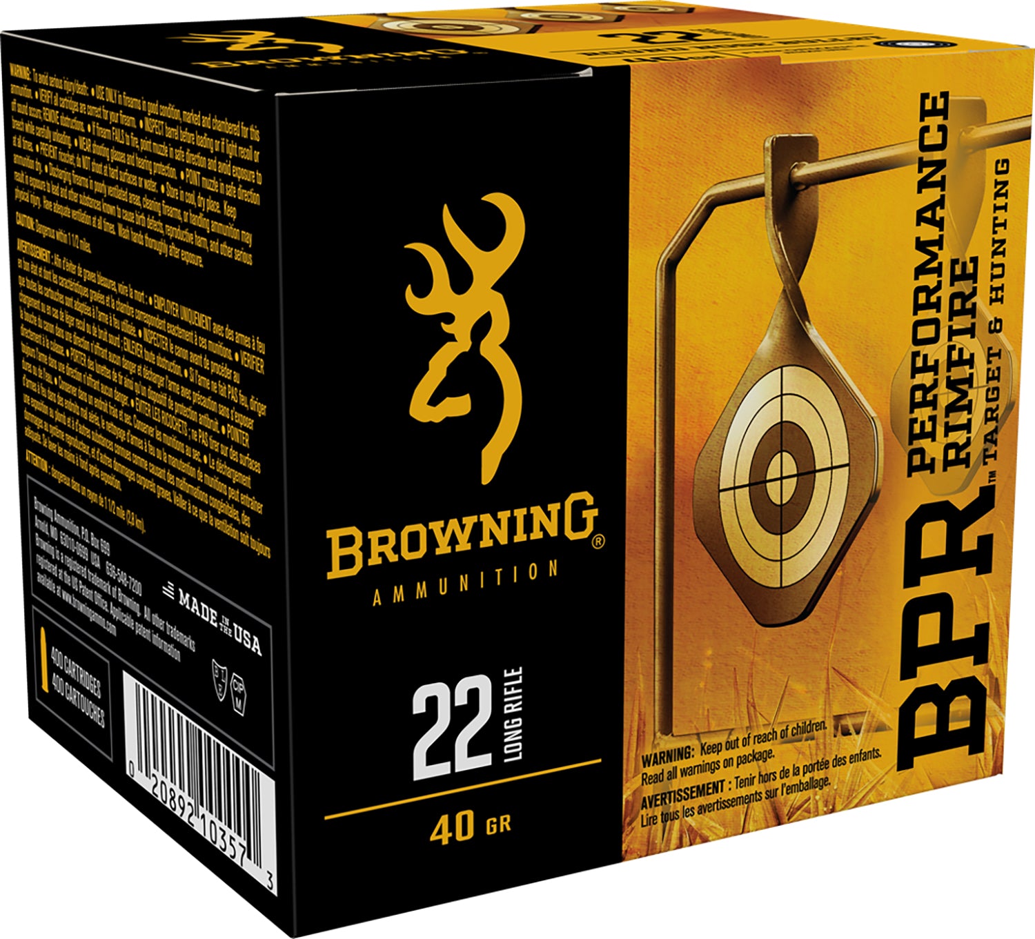Browning .22 Long Rifle Rimefire Ammo BPR Performance Rimfire Lead Round Nose Solid 40 grain 