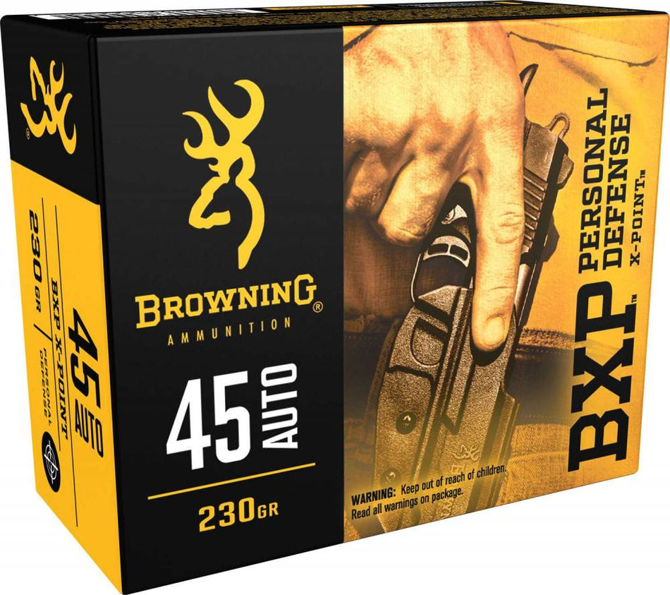 Browning .45 ACP/Auto Handgun Ammo BXP Personal Defense Home Defense X-Point Hollow Point (XHP) JHP 230 grain 