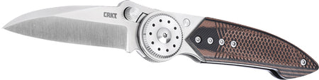 CRKT Walker Folder 2.93" Plain Edge Blade Wood and SS Handle Button Lock