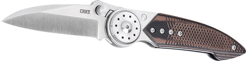 CRKT Walker Folder 2.93" Plain Edge Blade Wood and SS Handle Button Lock