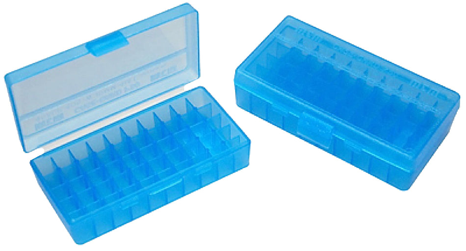MTM Case-Gard P504424 Clear Blue 50 Round Handgun Flip-Top Ammo Box Multi-Caliber