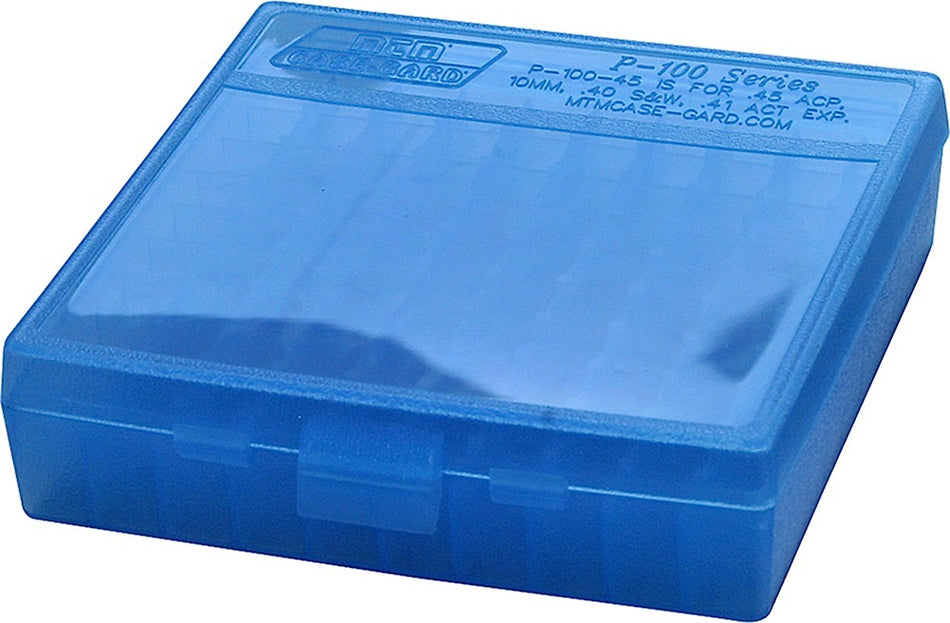 MTM Case-Gard P1004524 Clear Blue 100 Round Flip-Top Handgun Ammo Box 45 ACP/40 S&W