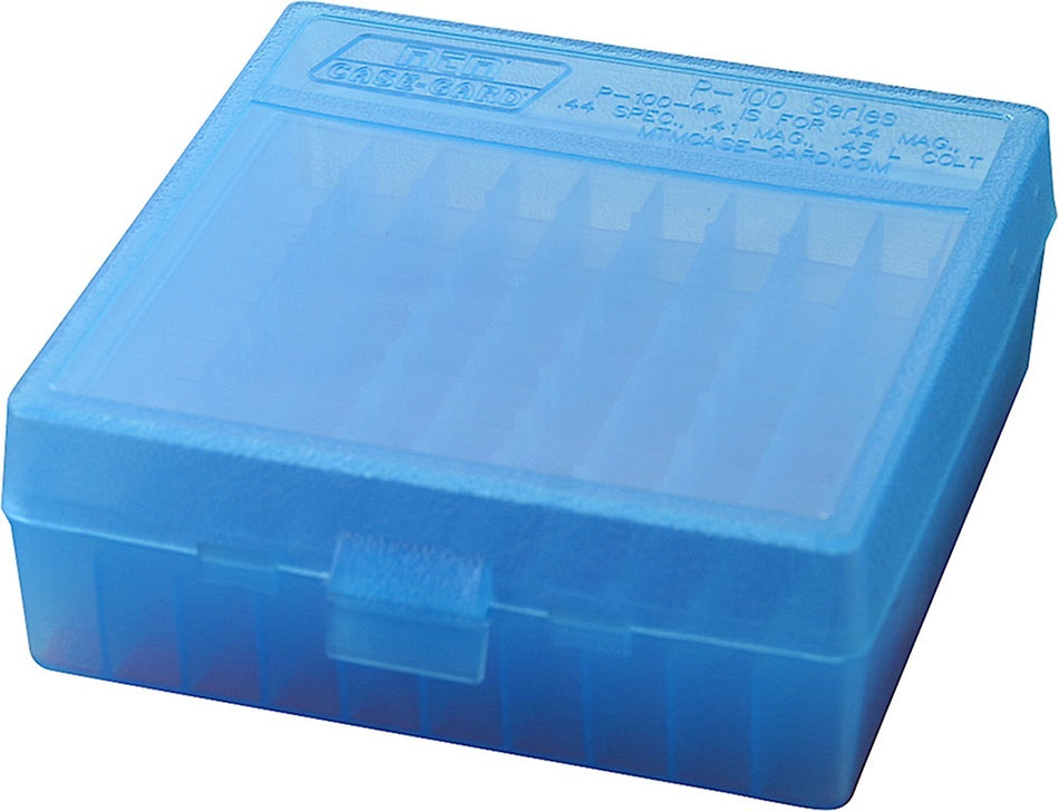 MTM Case-Gard P1004424 Clear Blue 100 Round Flip-Top Handgun Ammo Box 44 Rem Mag/45 Colt