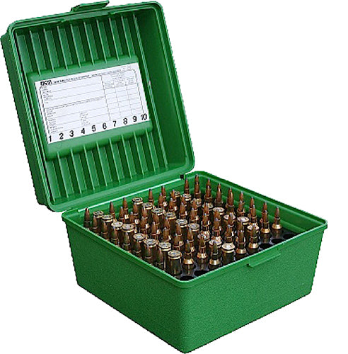 MTM Case-Gard R10010 Deluxe Rifle Ammo Box 100rd Multi-Caliber Green Poly Round Handle