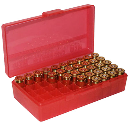 MTM Case-Gard P504529 P-50 Series 50rd Flip-Top Multi-Caliber Ammunition Box Clear Red Poly