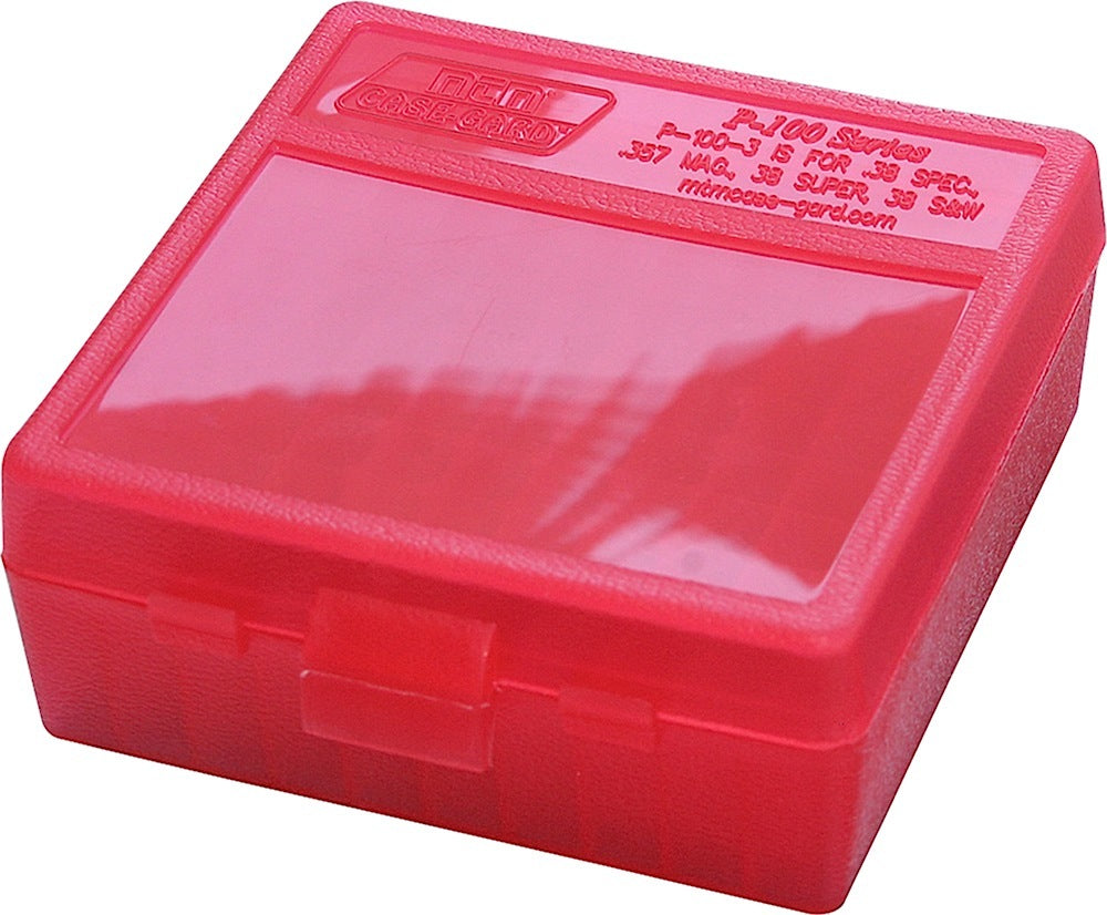 MTM Case-Gard P100329 P-100 Series 100rd Flip-Top Multi-Caliber Handgun Ammo Box Clear Red Poly