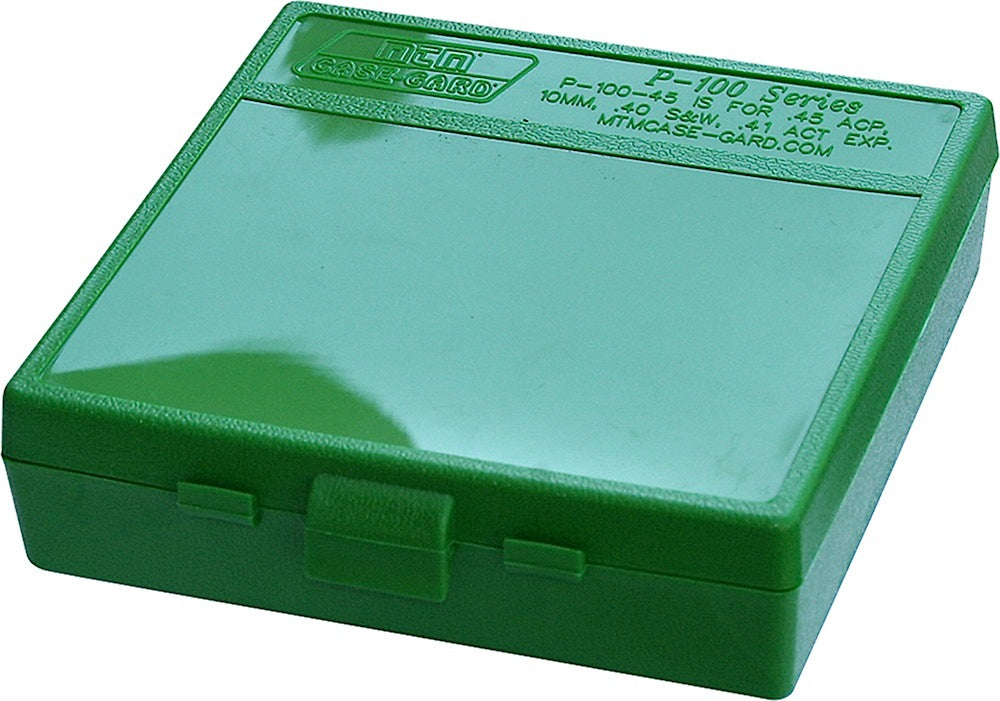 MTM Case-Gard P100910 P-100 Series 100rd Flip-Top Multi-Caliber Handgun Ammo Box Green Poly
