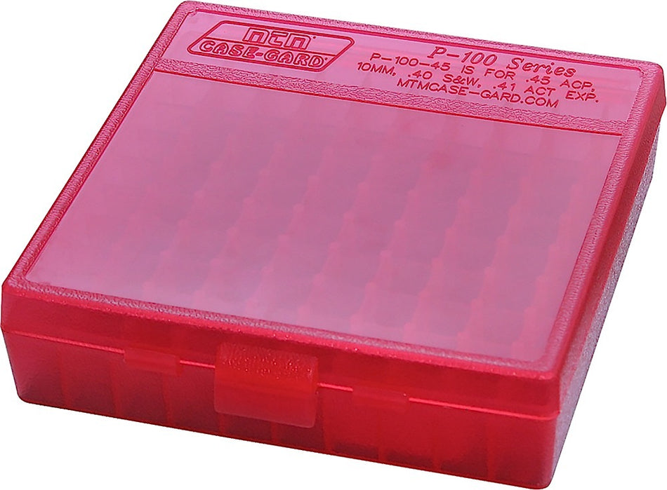MTM Case-Gard P-100 Flip-Top Ammo Storage Box 100 Round Multi Caliber Clear Red