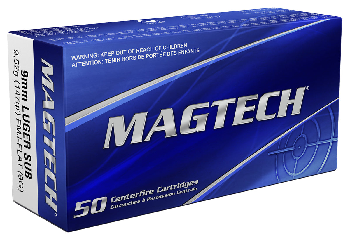 Magtech 9mm Luger/Parabellum 9G Sport Shooting Range/Training Subsonic Full Metal Jacket Flat Subsonic 147 Grain