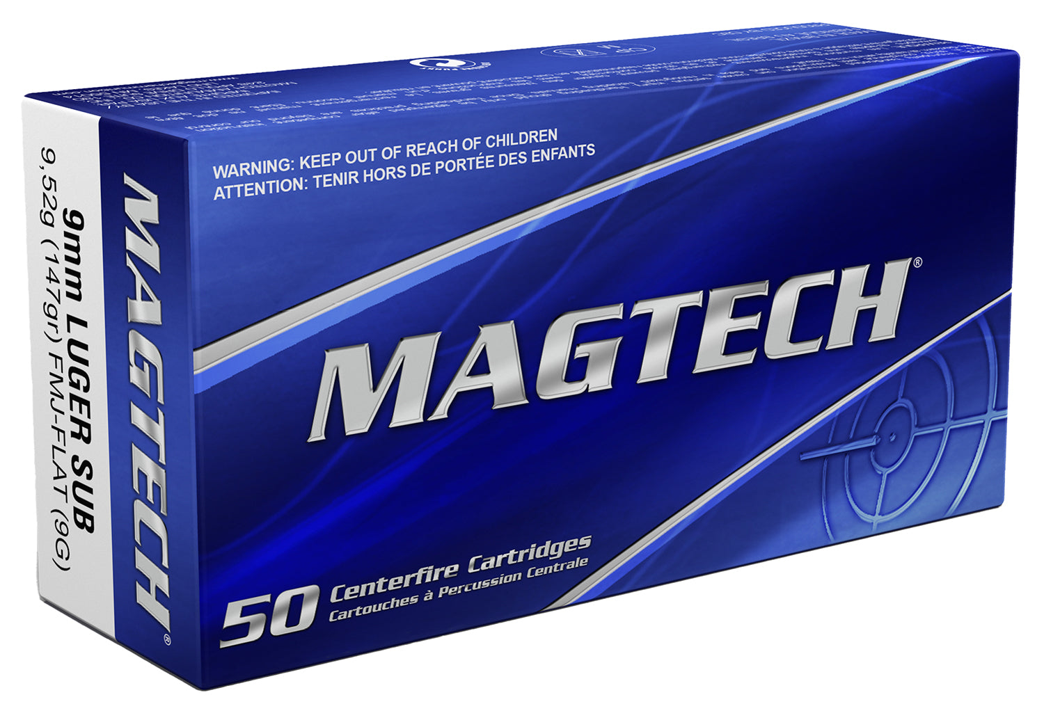 Magtech 9mm Luger/Parabellum 9G Sport Shooting Range/Training Subsonic Full Metal Jacket Flat Subsonic 147 Grain