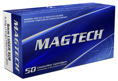 Magtech 9mm Luger/Parabellum 9G Sport Shooting Range/Training Subsonic Full Metal Jacket Flat Subsonic 147 Grain