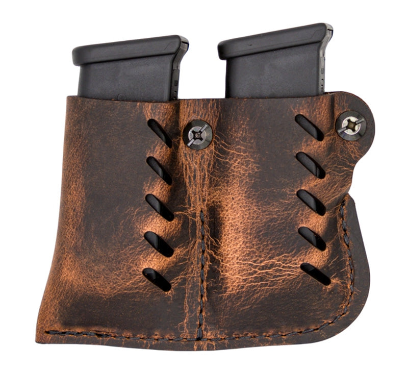 Versacarry Brown Leather Dual Magazine Carrier for Double Stack Mags