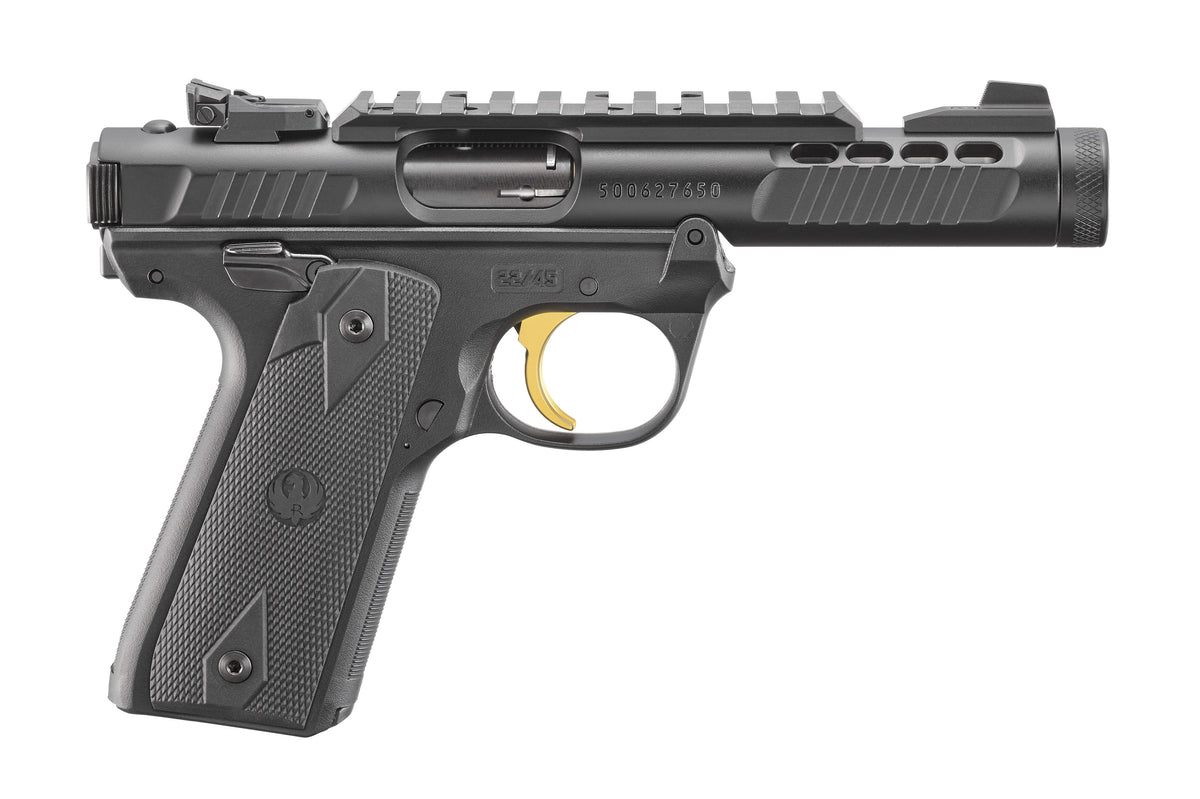 Ruger 43956 Mark IV 22/45 Lite 22 LR 10+1 4.40" Stainless Threaded Barrel, Black Anodized Serrated Slide w/Picatinny, Black Anodized Polymer Frame, Black Checkered 1911-Style Grip