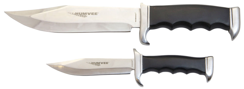 Humvee HMVBC02BK Two-Piece Bowie Knife Set Fixed Blade Polished Stainless Steel Black Pakawood Handles Nylon Sheath