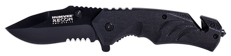 Humvee HMVKTR15 Recon Tactical Folding Knife 3" Drop Point Partially Serrated Black Stainless Blade Textured Handle Seatbelt Cutter