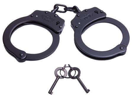 Uzi Black Stainless Steel Chain Handcuffs 20 Locking Positions 2 Keys
