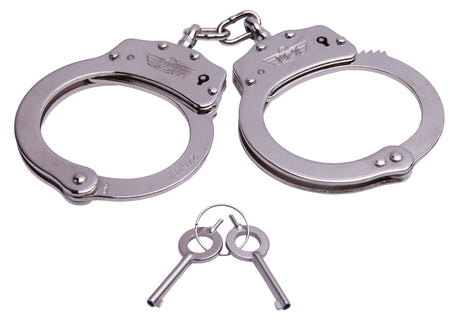 Uzi Silver Stainless Steel Chain Handcuffs 20 Locking Positions 2 Keys