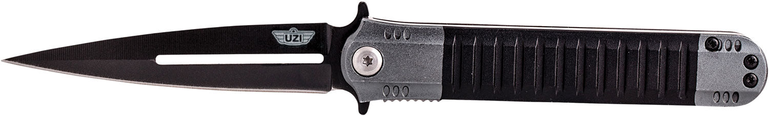 Uzi UZKFDR009 Covert Folding Knife 3.50" Spear Point Black Stainless Steel Blade, Black/Gray Aluminum Handle, Metal Clip