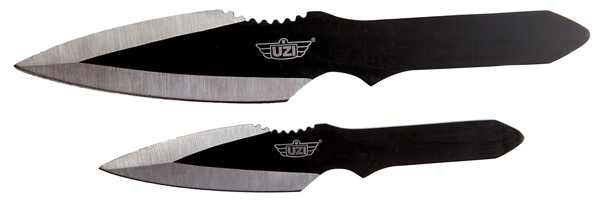 Uzi UZKTRW002 Fixed Spear Point Throwing Knife Set Plain Black Stainless Steel Blade, Black Stainless Handle
