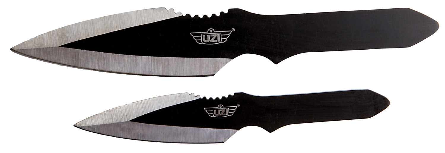 Uzi UZKTRW002 Fixed Spear Point Throwing Knife Set Plain Black Stainless Steel Blade, Black Stainless Handle