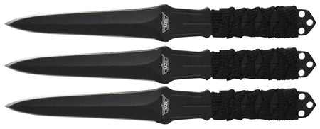 Uzi UZKTRW003 Three-Piece Throwing Knife III Set 3" Fixed Straight Back Black Stainless Steel, Nylon Lanyard Handle