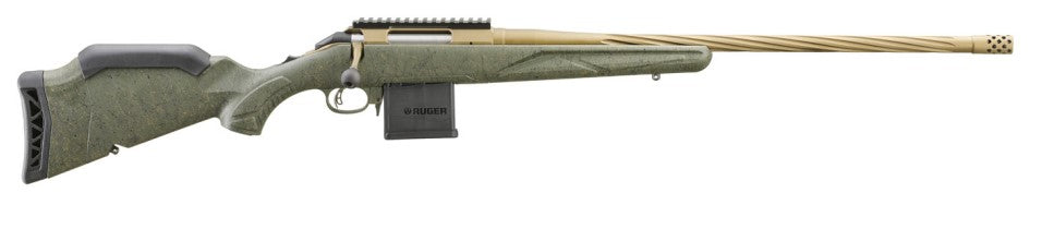 Ruger 46942 American II Predator Full-Size 6.5 Grendel 10+1 22" Burnt Bronze Cerakote Spiral Fluted Threaded Barrel & Alloy Steel Receiver w/Picatinny Rail, Green Splatter Adjustable LOP Synthetic Stock