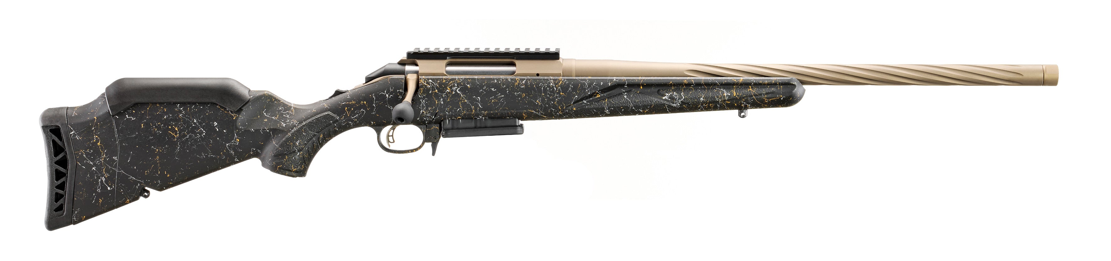 Ruger American II Prairie 308 Winchester (3+1) 20" Smoked Bronze Cerakote Spiral Fluted Threaded Barrel, Picatinny Rail, Black Splatter Stock