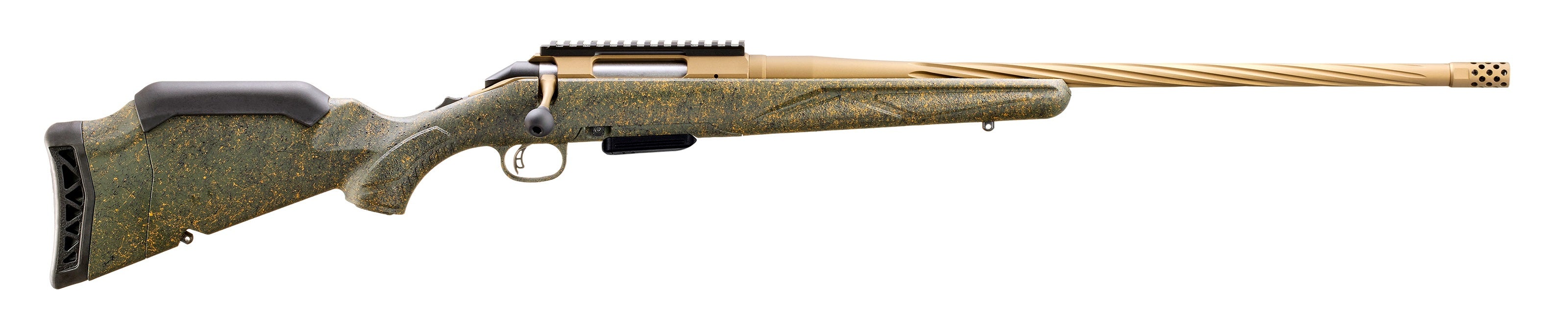 Ruger 46993 American II Predator 350 Legend 5+1 22" Burnt Bronze Cerakote Spiral Fluted Threaded Barrel & Receiver w/Picatinny Rail, Green Splatter Fixed Synthetic Stock