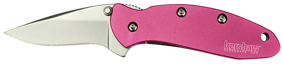 Kershaw Chive 1600PINK Folder 1.90" Plain 420HC Drop Point Blade, Pink Anodized Aluminum Handle with Clip