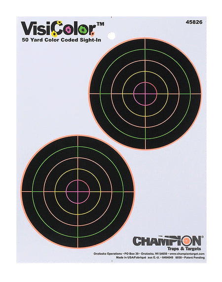 Champion Targets 45826 VisiColor Double Bullseye Adhesive Paper Target 10-Pack