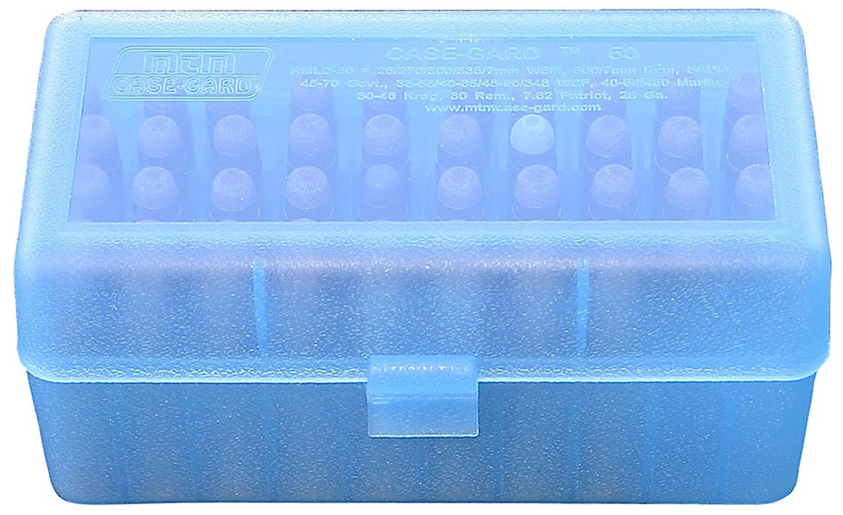 MTM Case-Gard RSLD5024 50 Round Multi Caliber R-50 Ammo Box Clear Blue