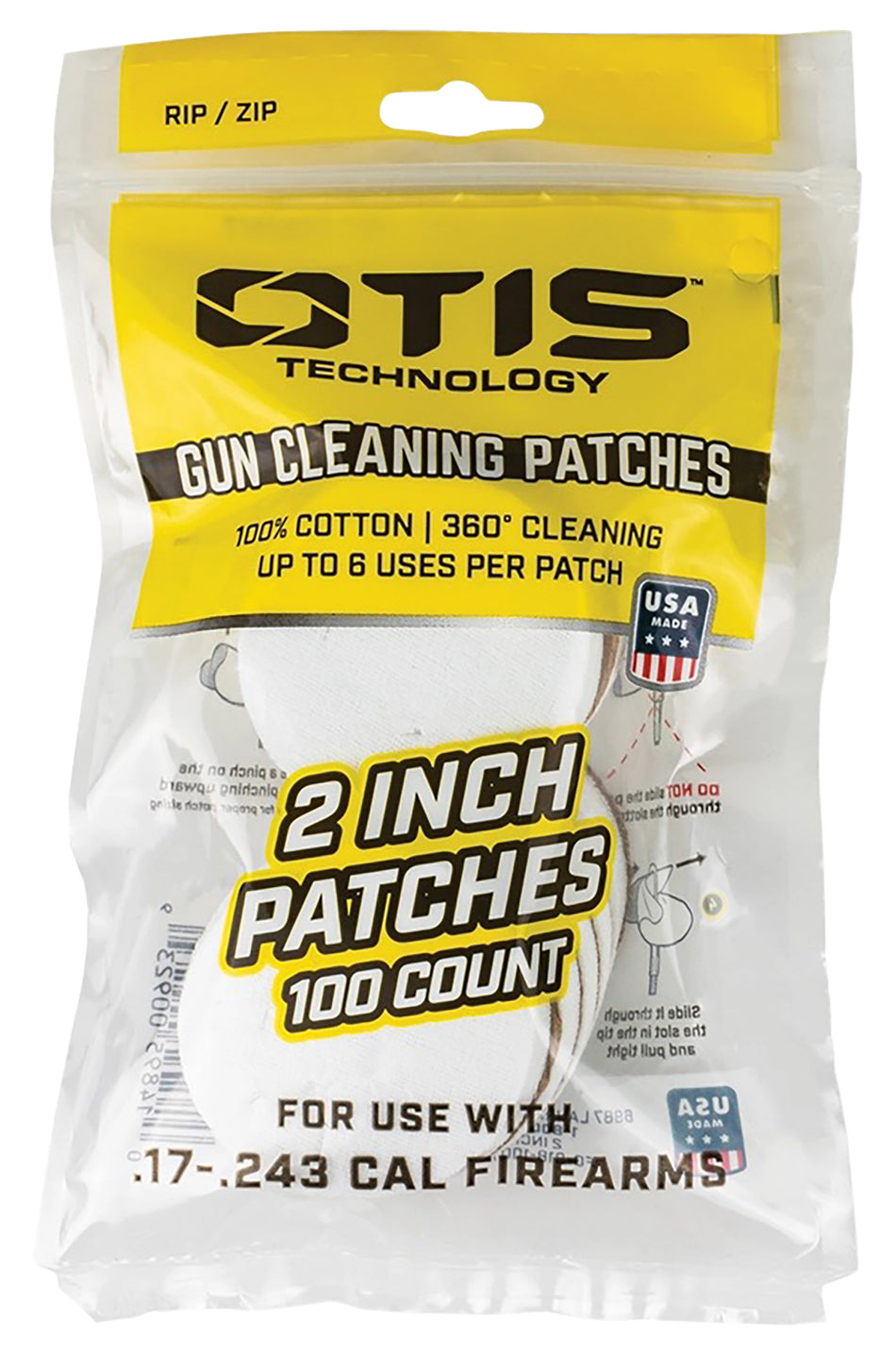 Otis Small Caliber Cotton Cleaning Patches 17 to 22 Cal Rimfire 100 Count