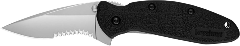 Kershaw Scallion 1620ST Folder 2.40" Part Serrated 420HC Drop Point Blade, Black Glass-Filled Nylon Handle