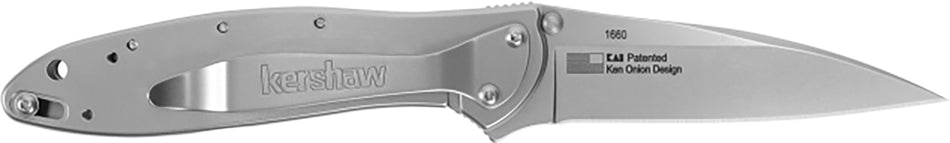 Kershaw Leek 1660 Folder 3" Plain 14C28N Drop Point Blade, Bead Blasted 410 Stainless Steel Handle with Clip