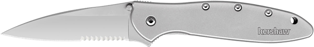 Kershaw Leek 1660ST Folder 3" Part Serrated 14C28N Drop Point Blade, Bead Blasted 410 Stainless Handle