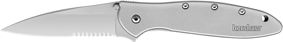 Kershaw Leek 1660ST Folder 3" Part Serrated 14C28N Drop Point Blade, Bead Blasted 410 Stainless Handle